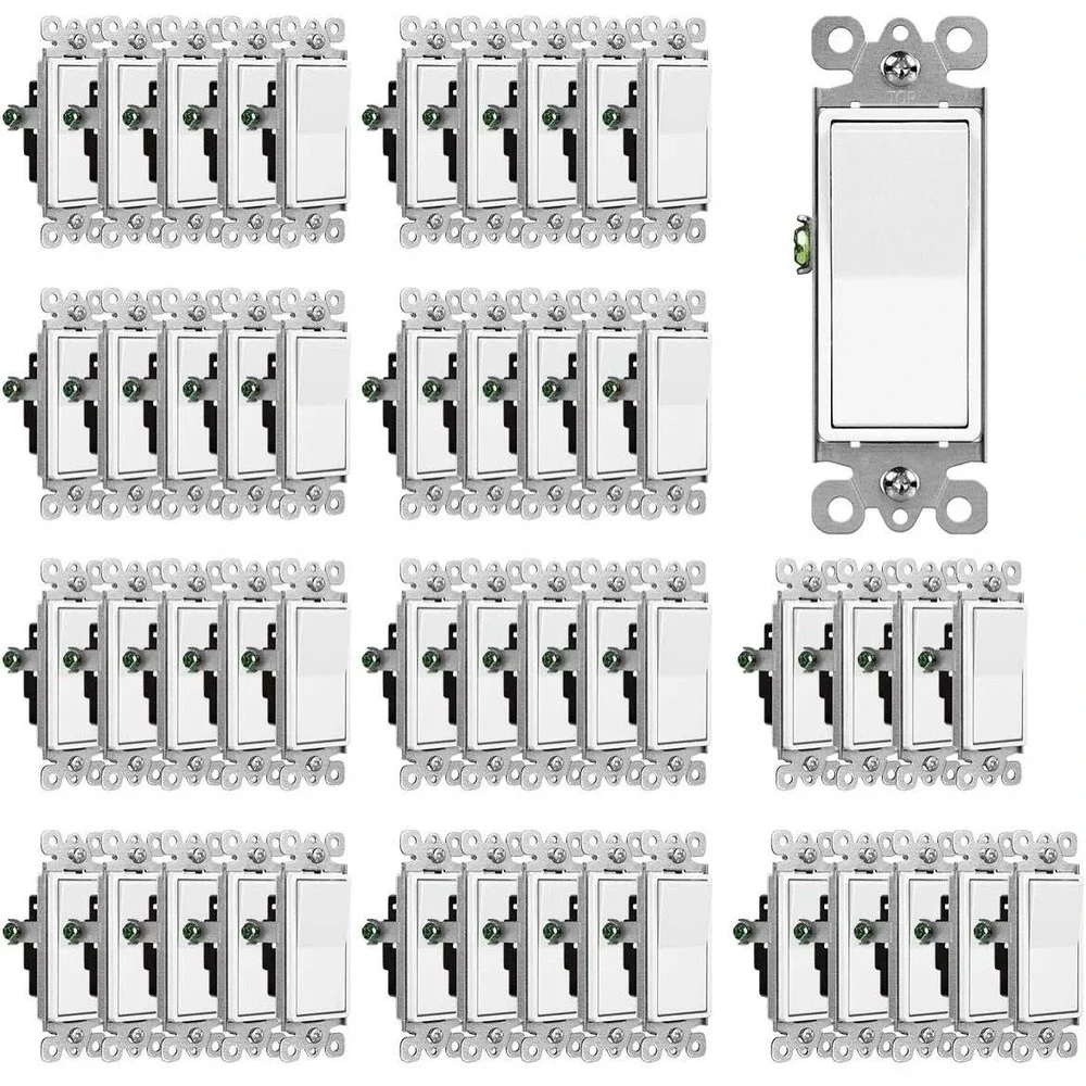 TENZA Decorator Light Switch 50 Pack Single Pole 15A 120-277V White UL Certified